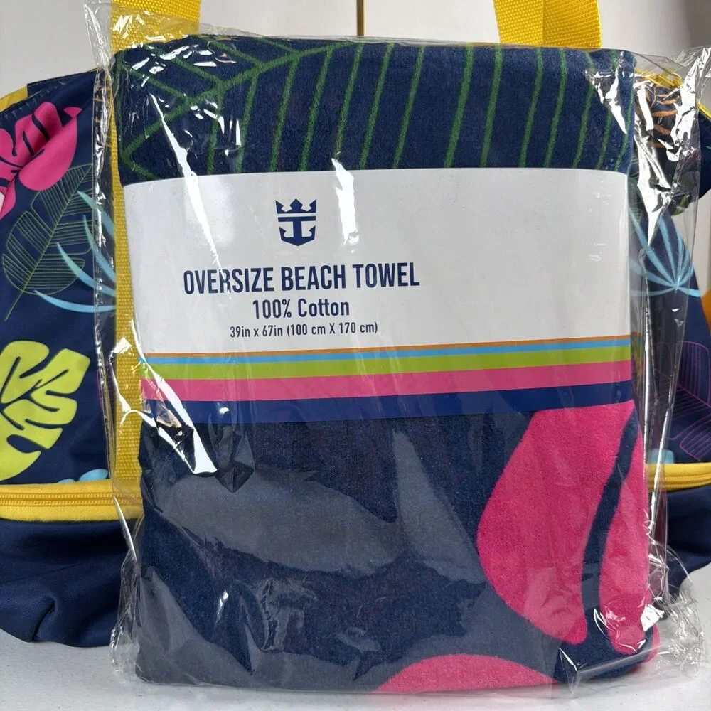 Royal Caribbean Blue Tropical Tote and Towel Set- Pre Owned Tote But New Towel